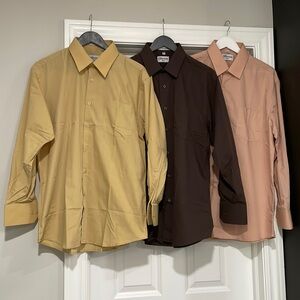 NEW Mens Long Sleeve Dress Shirt Pack - Tan, Brown, Peach - Large 16 -16 1/2
